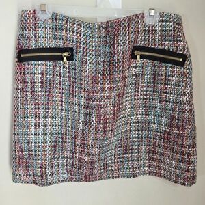 ⭐️Loft Multicolor Tweed Skirt with Zippered Pockets Size 12